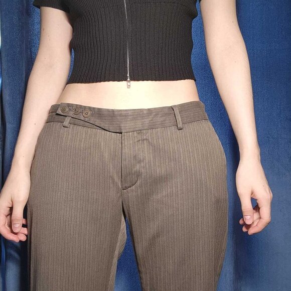 Vintage Drykorn baggy low rise striped brown office pants ✦ officecore ✦ - Picture 3 of 16